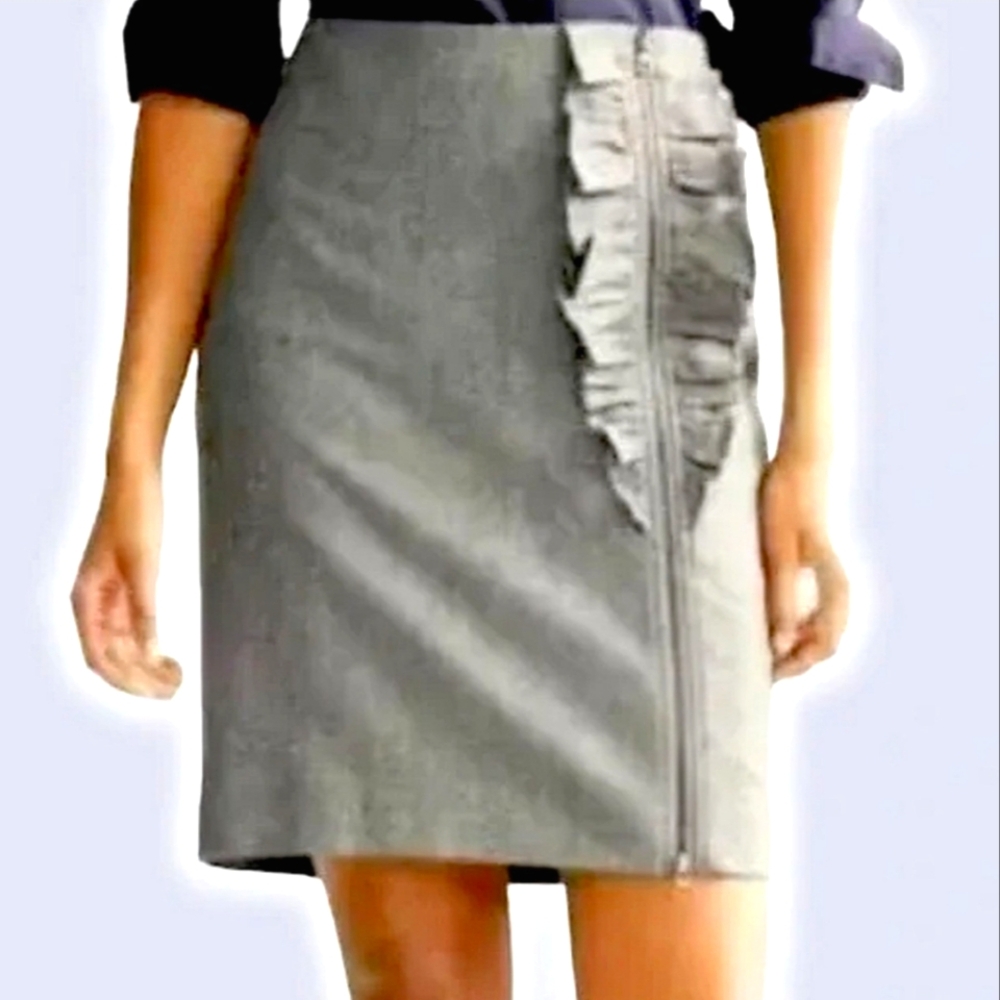 Banana Republic Wool Stretch Pencil Skirt with Ruffle & Exposed Zipper